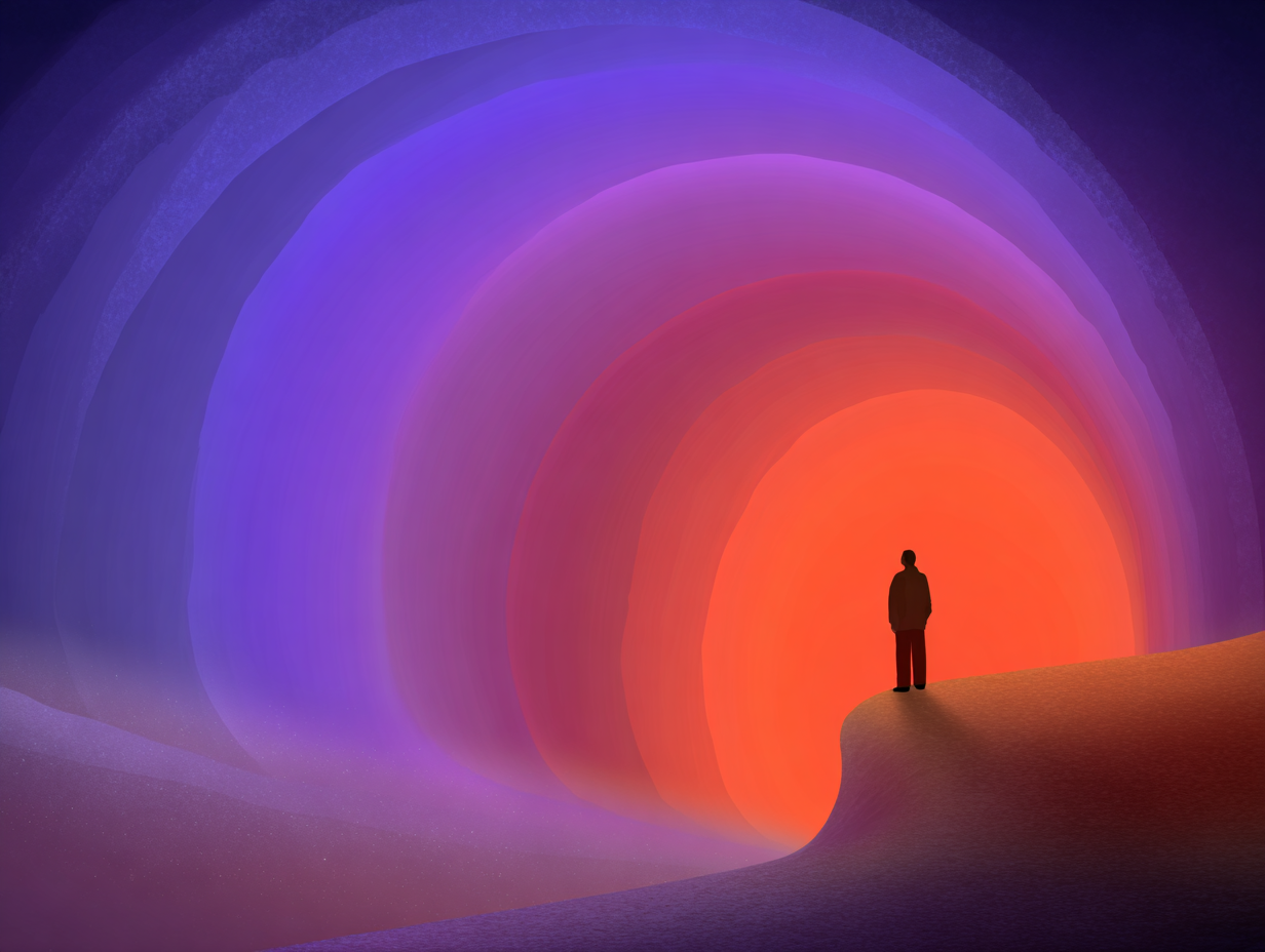 Illustration: gradient cavern with a quiet silhouette