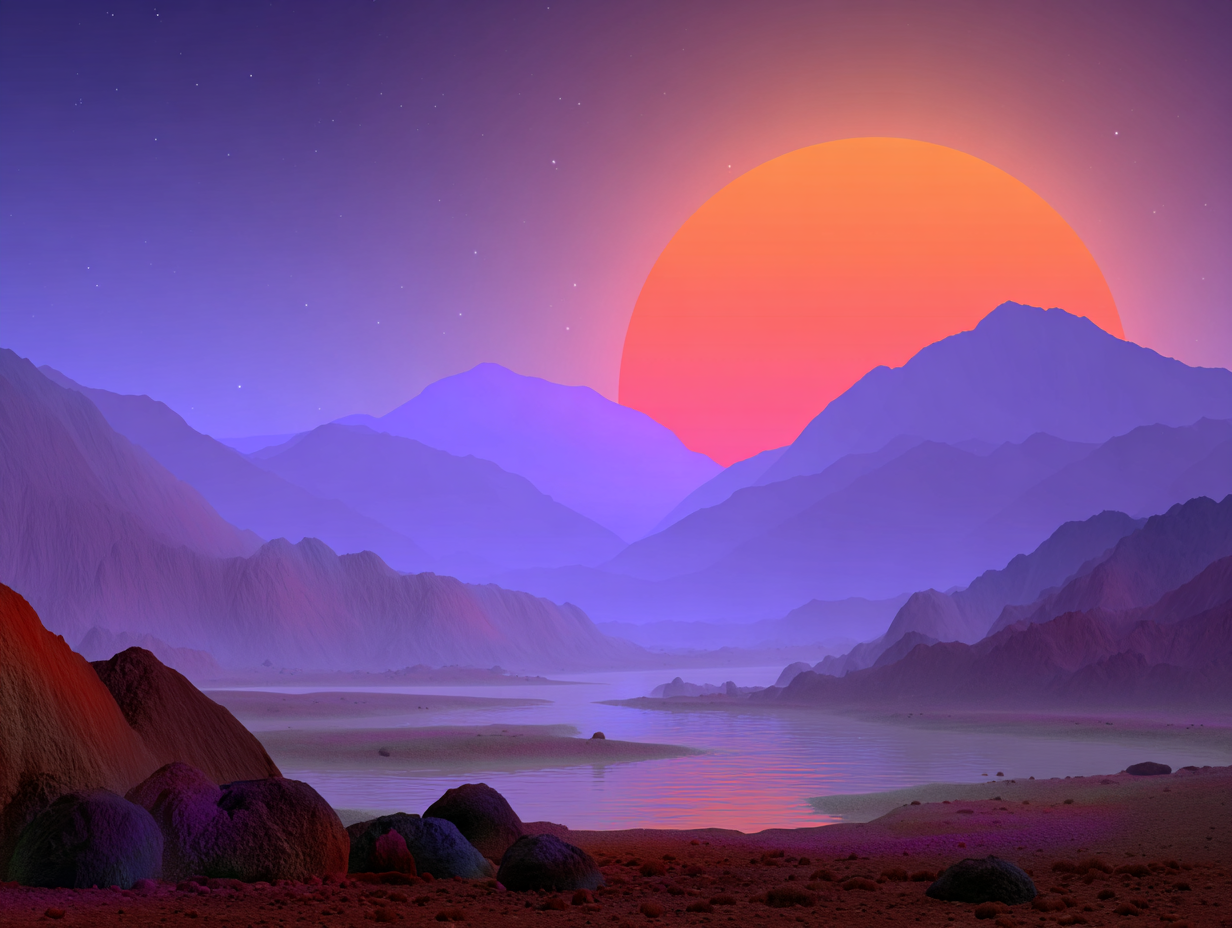 Illustration: gradient sunset landscape